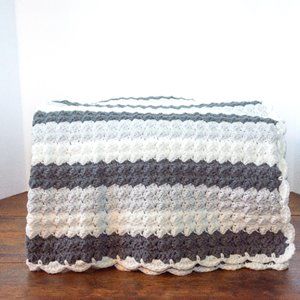 Handmade Soft Crochet Baby Receiving Security Lovey Crib Blanket Gray White Gift